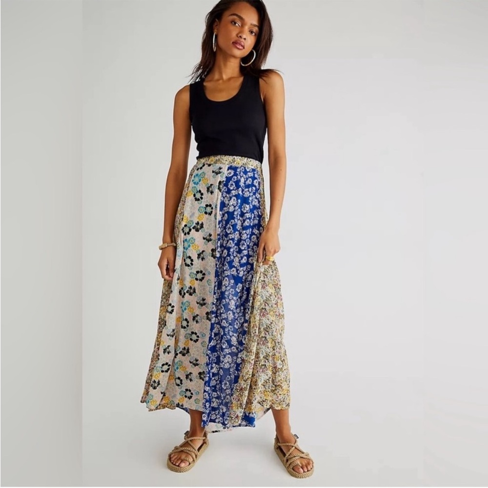 NWT Free People Cherish Floral Print Maxi Skirt Sz L